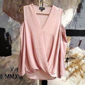Byer California Blush Pink Vneck Long Sleeve Shoulder Cut Out Blouse Women S